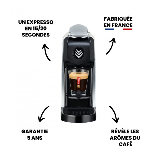 Un espresso en 15/20 secondes. Fabriquée en France. Garantie 5 ans. Révèle les aromes du café