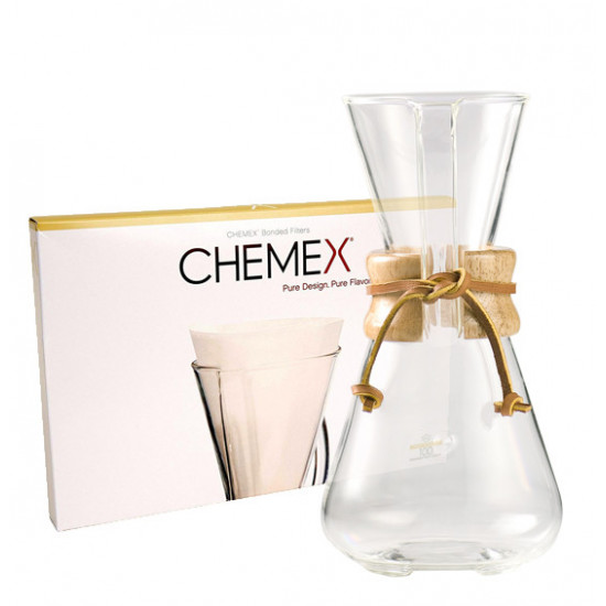 Cafetera para tres tazas con 100 filtros Chemex