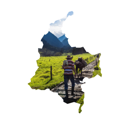Carte de la colombie avec un producteur colombien en fond