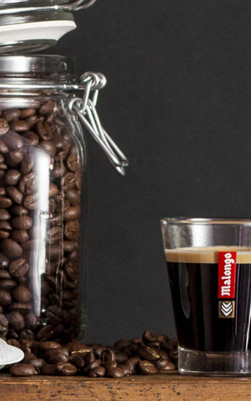 Tasse d'expresso Malongo, avec grain et dosette Malongo